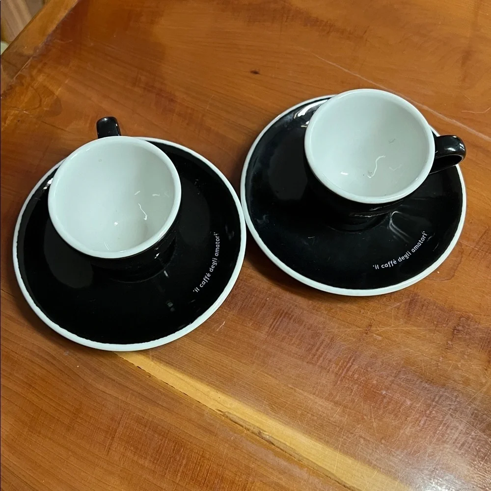 Florio Black Espresso Cups and Saucers Set of 2